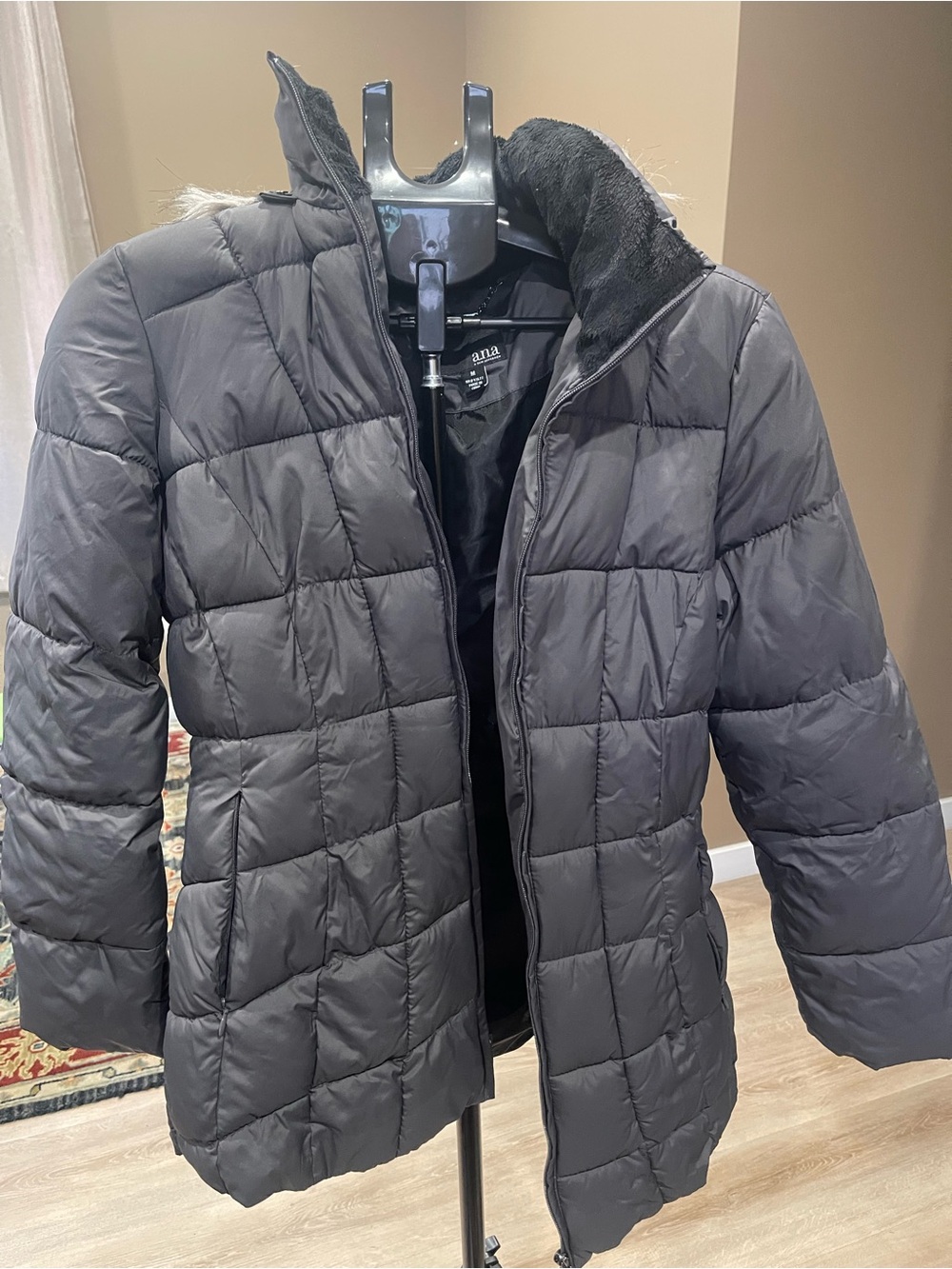 Quilted Puffer Jacket Grey with Faux-Fur Collar